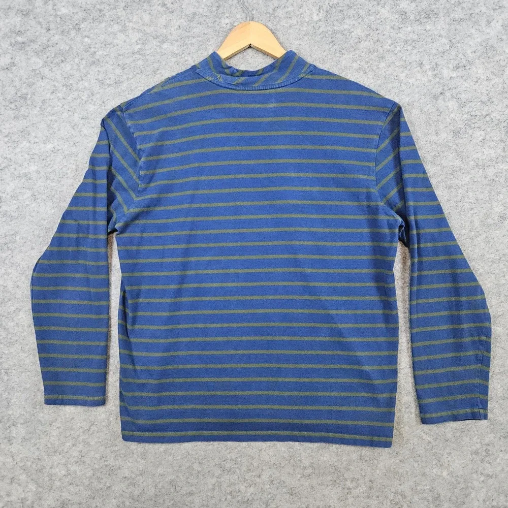 Bonobos Men's Blue/Green Striped Shirt Size M Long Sleeve 100% Cotton High‎ Neck